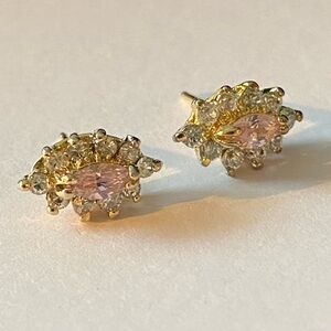 Vintage 925 Sterling Silver Gold Vermeil Pink Stone Stud Earrings